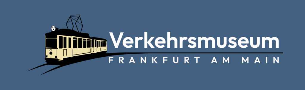 Verkehrsmuseum Frankfurt am Main Logo mit blauem Hintergrund.